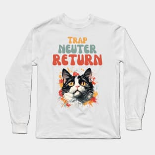 Groovy Trap Neuter Return Cat Design - Supporting Feral Cats' Welfare Long Sleeve T-Shirt